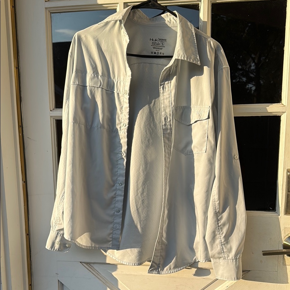 HUK Men's Light Blue Button Doen Shirt